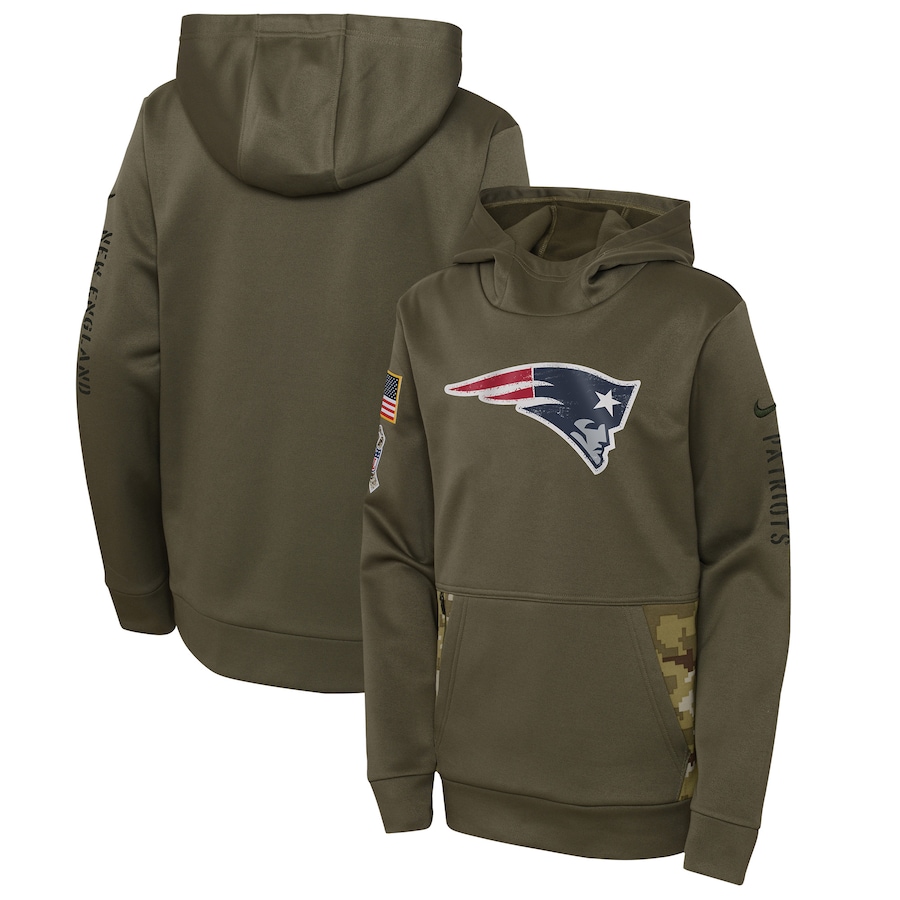 New England Patriots Youth 2022 Salute To Service Performance Pullover Hoodie - Olive cheap jerseys for sale - CheapJerseys.Shop