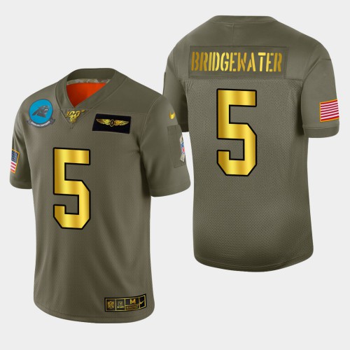 Carolina Carolina Panthers #5 Teddy Bridgewater Men's Olive Gold 2019 Salute to Service Limited 100 Jersey Men's cheap jerseys for sale - CheapJerseys.Shop