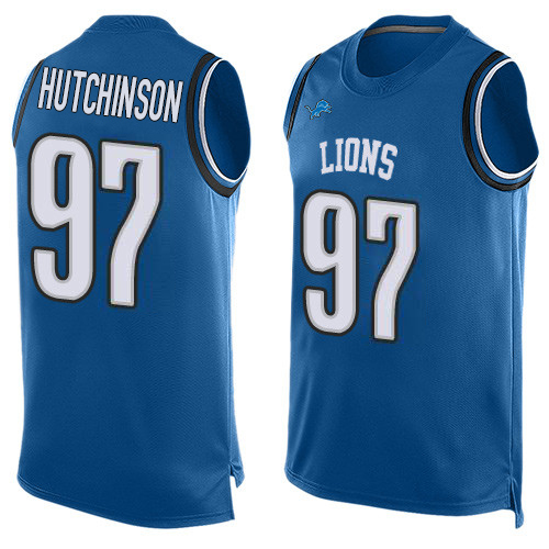 Lions #97 Aidan Hutchinson Blue Team Color Men's Stitched Limited Tank Top Jersey cheap jerseys for sale - CheapJerseys.Shop
