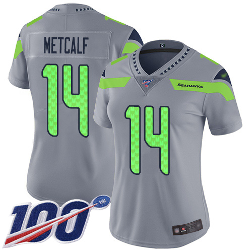 Seahawks #14 D.K. Metcalf Silver Women's Stitched Limited Inverted Legend 100th Season Jersey cheap jerseys for sale - CheapJerseys.Shop
