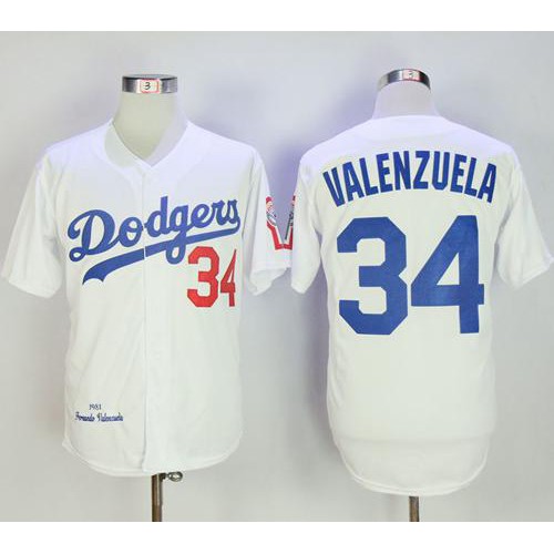 Mitchell And Ness 1981 Los Angeles Dodgers #34 Fernando Valenzuela White Throwback Stitched Jersey Men's cheap jerseys for sale - CheapJerseys.Shop