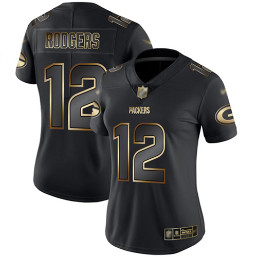 Packers #12 Aaron Rodgers Black/Gold Women's Stitched Vapor Untouchable Limited Jersey cheap jerseys for sale - CheapJerseys.Shop
