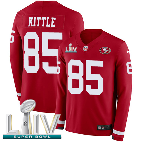 49ers #85 George Kittle Red Super Bowl LIV 2020 Team Color Youth Stitched Limited Therma Long Sleeve Jersey cheap jerseys for sale - CheapJerseys.Shop