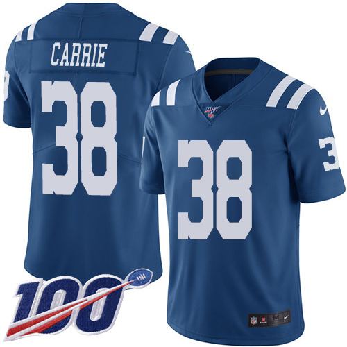 Indianapolis Colts #38 T.J. Carrie Royal Blue Men's Stitched Limited Rush 100th Season Jersey Men's cheap jerseys for sale - CheapJerseys.Shop