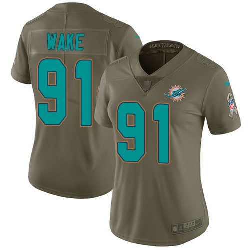 Miami Dolphins #91 Cameron Wake Olive Women's Stitched Limited 2017 Salute to Service Jersey Womens cheap jerseys for sale - CheapJerseys.Shop