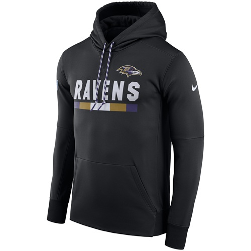 Men's Baltimore Ravens Black Sideline ThermaFit Performance PO Hoodie cheap jerseys for sale - CheapJerseys.Shop