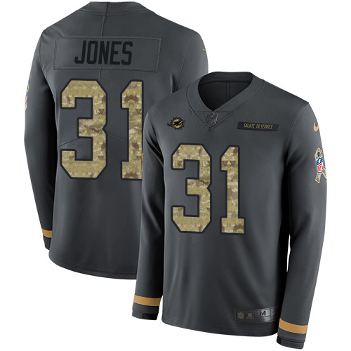 Miami Dolphins #31 Byron Jones Anthracite Salute to Service Men's Stitched Limited Therma Long Sleeve Jersey Men's cheap jerseys for sale - CheapJerseys.Shop
