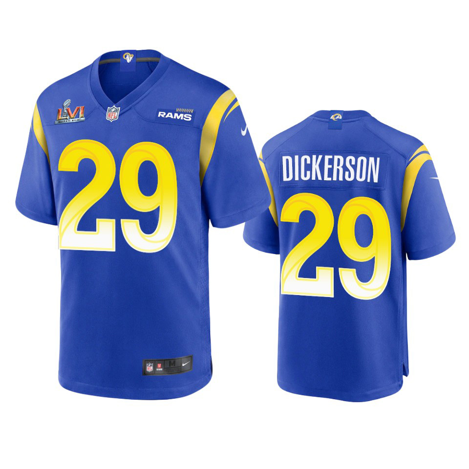 Los Angeles Rams #29 Eric Dickerson Men's Super Bowl LVI Patch Game Jersey - Royal cheap jerseys for sale - CheapJerseys.Shop