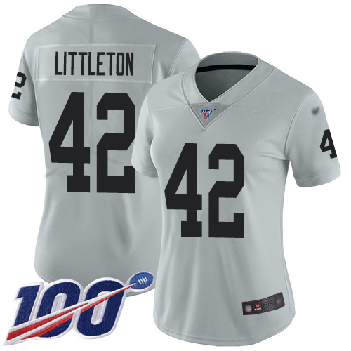 Las Vegas Raiders #42 Cory Littleton Silver Women's Stitched Limited Inverted Legend 100th Season Jersey Womens cheap jerseys for sale - CheapJerseys.Shop
