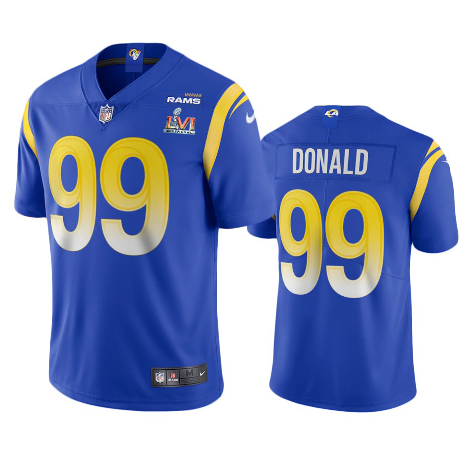 Los Angeles Rams #99 Aaron Donald Men's Super Bowl LVI Patch Vapor Limited Jersey - Royal cheap jerseys for sale - CheapJerseys.Shop