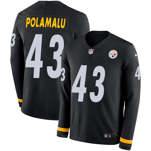 Steelers #43 Troy Polamalu Black Team Color Men's Stitched Limited Therma Long Sleeve Jersey cheap jerseys for sale - CheapJerseys.Shop
