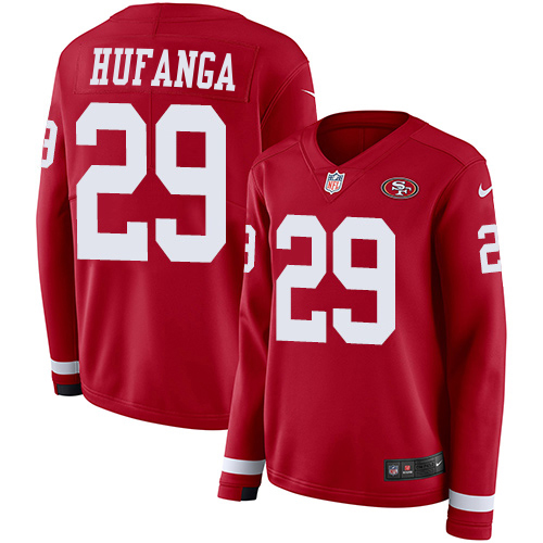 49ers #29 Talanoa Hufanga Red Team Color Women's Stitched Limited Therma Long Sleeve Jersey cheap jerseys for sale - CheapJerseys.Shop