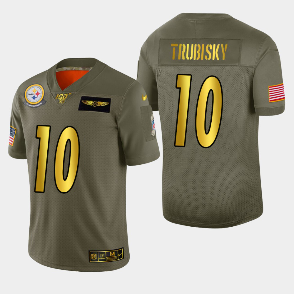 Steelers #10 Mitchell Trubisky Men's Olive Gold 2019 Salute To Service 100 Limited Jersey cheap jerseys for sale - CheapJerseys.Shop