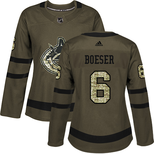 Vancouver Canucks #6 Brock Boeser Green Salute to Service Women's Stitched Jersey Womens cheap jerseys for sale - CheapJerseys.Shop