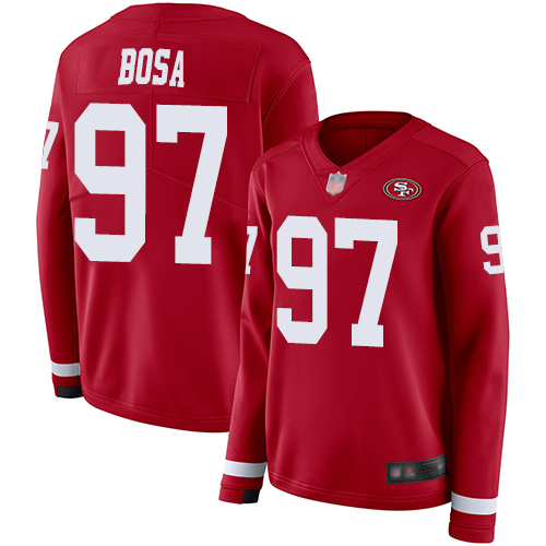 49ers #97 Nick Bosa Red Team Color Women's Stitched Limited Therma Long Sleeve Jersey cheap jerseys for sale - CheapJerseys.Shop