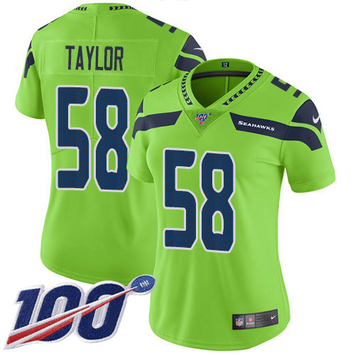 Seattle Seahawks #58 Darrell Taylor Green Women's Stitched Limited Rush 100th Season Jersey Womens cheap jerseys for sale - CheapJerseys.Shop
