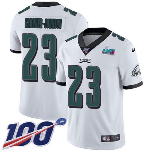 Eagles #23 C.J. Gardner-Johnson White Super Bowl LVII Patch Youth Stitched 100th Season Vapor Untouchable Limited Jersey cheap jerseys for sale - CheapJerseys.Shop