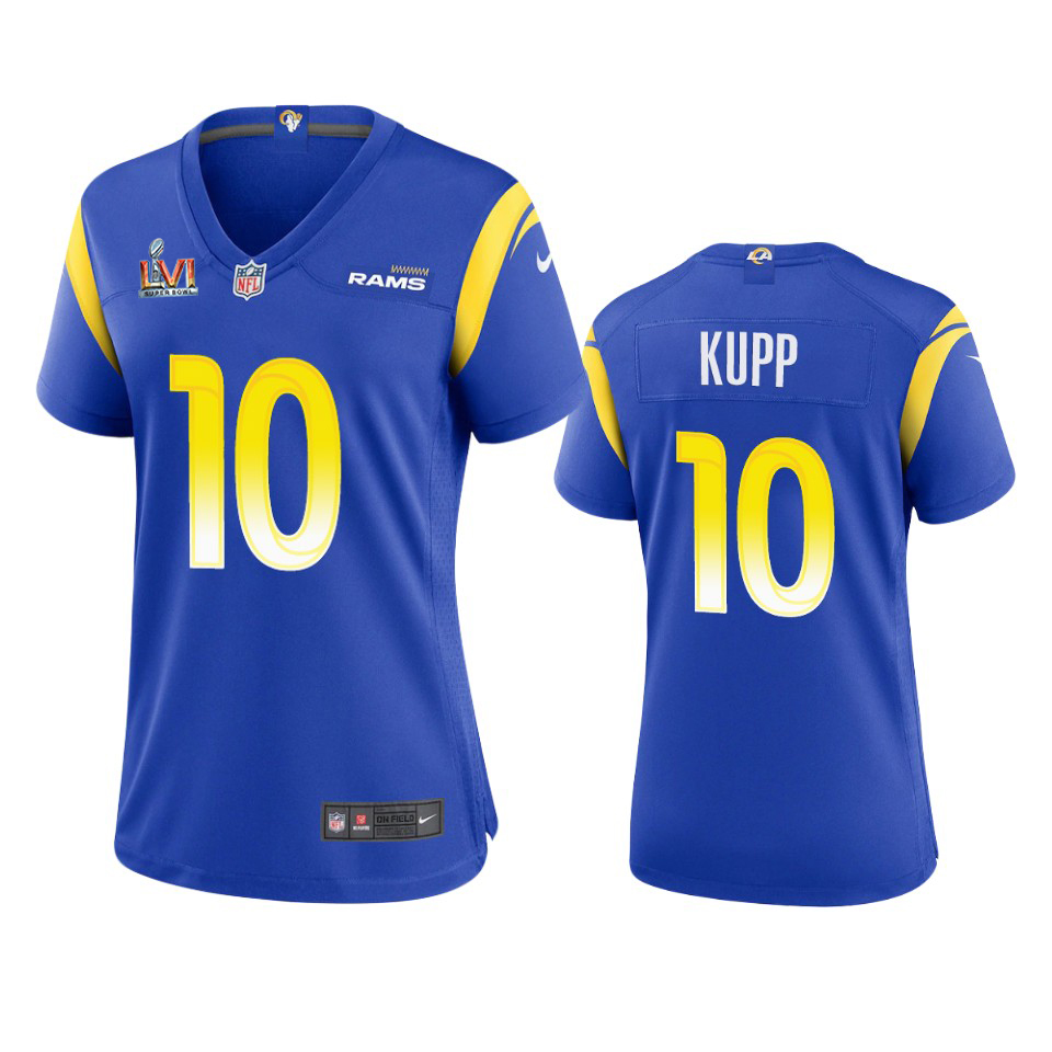 Los Angeles Rams #10 Cooper Kupp Women's Super Bowl LVI Patch Game Jersey - Royal cheap jerseys for sale - CheapJerseys.Shop