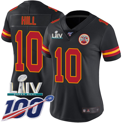 Kansas City Chiefs #10 Tyreek Hill Black Super Bowl LIV 2020 Women's Stitched Limited Rush 100th Season Jersey Womens cheap jerseys for sale - CheapJerseys.Shop