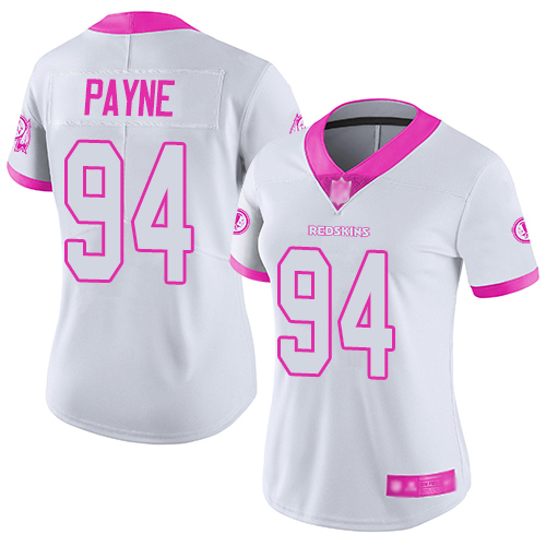 Washington Commanders #94 Da'Ron Payne White/Pink Women's Stitched Limited Rush Fashion Jersey Womens cheap jerseys for sale - CheapJerseys.Shop