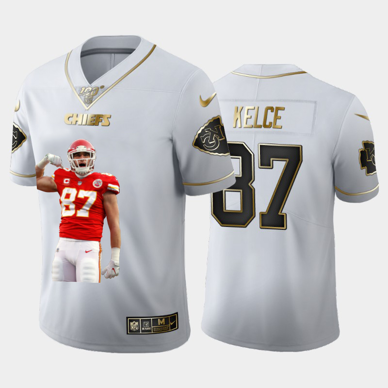 Kansas City Chiefs #87 Travis Kelce Team Hero 3 Vapor Limited 100 Jersey White Golden cheap jerseys for sale - CheapJerseys.Shop