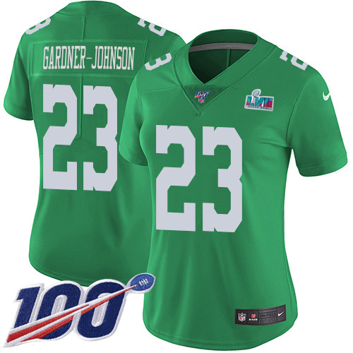 Eagles #23 C.J. Gardner-Johnson Green Super Bowl LVII Patch Women's Stitched Limited Rush 100th Season Jersey cheap jerseys for sale - CheapJerseys.Shop