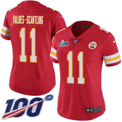 Chiefs #11 Marquez Valdes-Scantling Red Team Color Super Bowl LVII Patch Women's Stitched 100th Season Vapor Limited Jersey cheap jerseys for sale - CheapJerseys.Shop