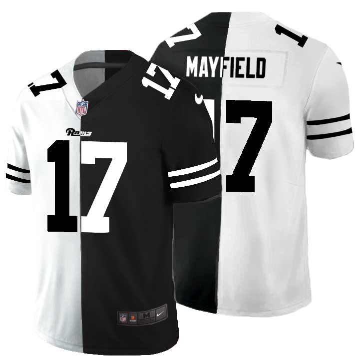 Los Angeles Rams #17 Baker Mayfield Men's Black V White Peace Split Vapor Untouchable Limited Jersey cheap jerseys for sale - CheapJerseys.Shop
