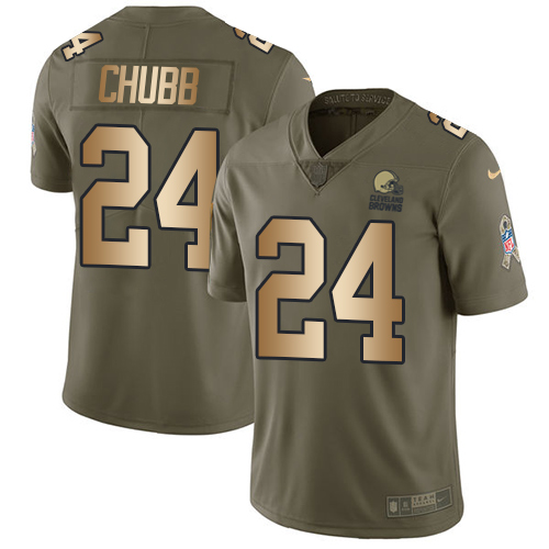 Browns #24 Nick Chubb Olive/Gold Youth Stitched Limited 2017 Salute To Service Jersey cheap jerseys for sale - CheapJerseys.Shop