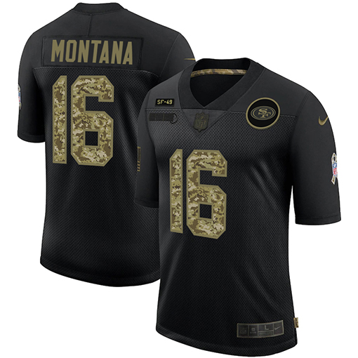 San Francisco 49ers #16 Joe Montana Men's 2020 Salute To Service Camo Limited Jersey Black cheap jerseys for sale - CheapJerseys.Shop