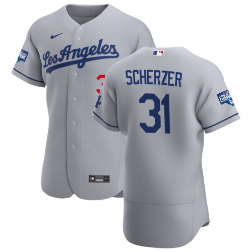 Los Angeles Los Angeles Dodgers #31 Max Scherzer Men's Gray Road 2020 World Series Champions Authentic Team Jersey Men's cheap jerseys for sale - CheapJerseys.Shop