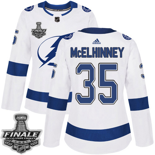 Tampa Bay Lightning #35 Curtis McElhinney White Road Authentic Women's 2021 Stanley Cup Final Patch Jersey Womens cheap jerseys for sale - CheapJerseys.Shop