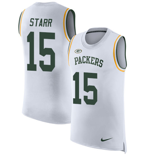 Packers #15 Bart Starr White Men's Stitched Limited Rush Tank Top Jersey cheap jerseys for sale - CheapJerseys.Shop