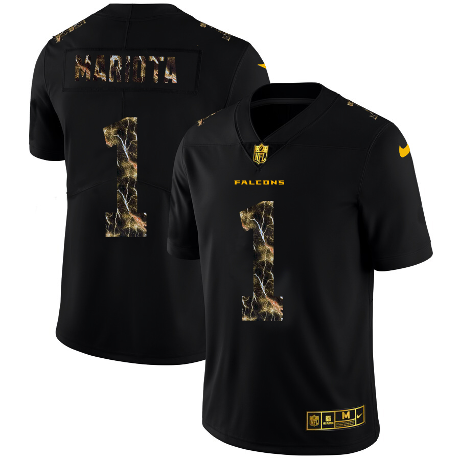 Atlanta Falcons #1 Marcus Mariota Men's Black Flocked Lightning Vapor Limited Jersey cheap jerseys for sale - CheapJerseys.Shop