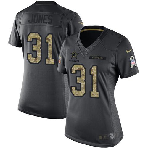 Dallas Cowboys #31 Byron Jones Black Women's Stitched Limited 2016 Salute to Service Jersey Womens cheap jerseys for sale - CheapJerseys.Shop