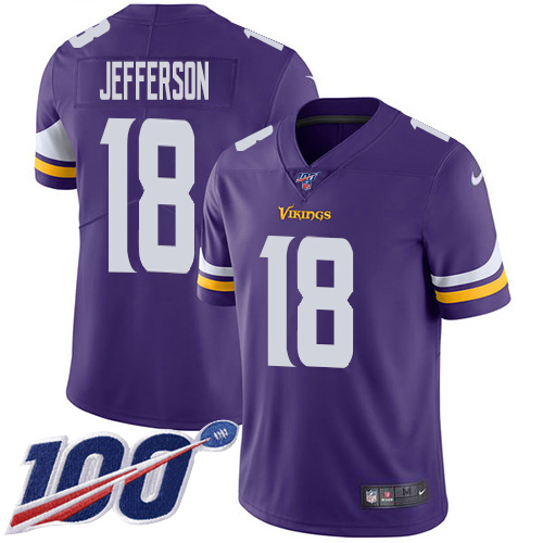 Vikings #18 Justin Jefferson Purple Team Color Men's Stitched 100th Season Vapor Untouchable Limited Jersey cheap jerseys for sale - CheapJerseys.Shop
