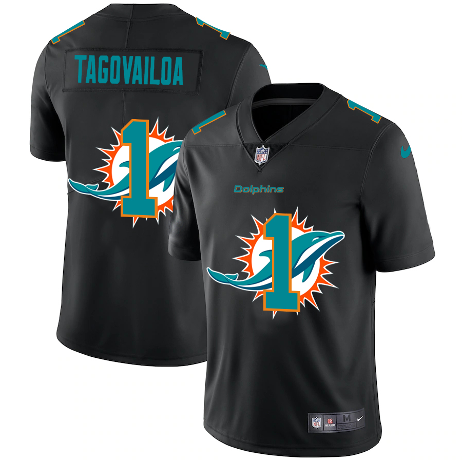 Miami Dolphins #1 Tua Tagovailoa Men's Team Logo Dual Overlap Limited Jersey Black cheap jerseys for sale - CheapJerseys.Shop