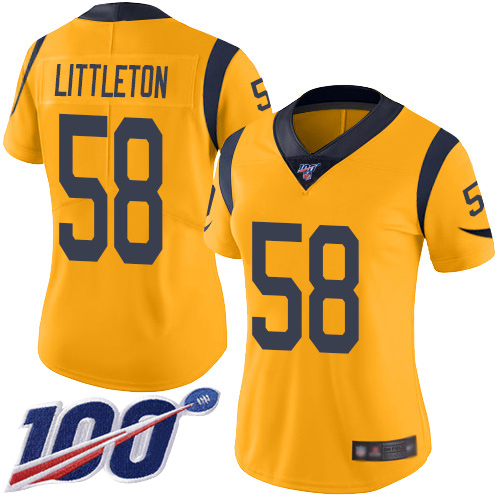 Los Angeles Rams #58 Cory Littleton Gold Women's Stitched Limited Rush 100th Season Jersey Womens cheap jerseys for sale - CheapJerseys.Shop