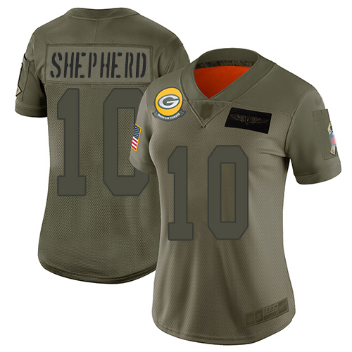 Green Bay Packers #10 Darrius Shepherd Camo Women's Stitched Limited 2019 Salute To Service Jersey Womens cheap jerseys for sale - CheapJerseys.Shop
