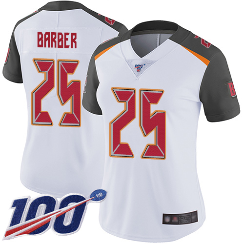 Tampa Bay Buccaneers #25 Peyton Barber White Women's Stitched 100th Season Vapor Limited Jersey Womens cheap jerseys for sale - CheapJerseys.Shop