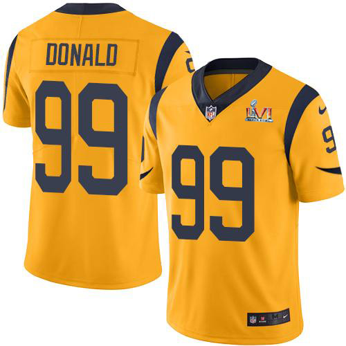 Rams #99 Aaron Donald Gold Super Bowl LVI Patch Men's Stitched Limited Rush Jersey cheap jerseys for sale - CheapJerseys.Shop