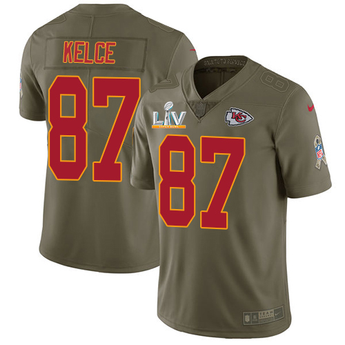 Chiefs #87 Travis Kelce Olive Youth Super Bowl LV Bound Stitched Limited 2017 Salute To Service Jersey cheap jerseys for sale - CheapJerseys.Shop