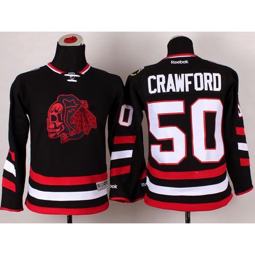 Chicago Blackhawks #50 Corey Crawford Black(Red Skull) 2014 Stadium Series Stitched Youth Jersey Youth cheap jerseys for sale - CheapJerseys.Shop