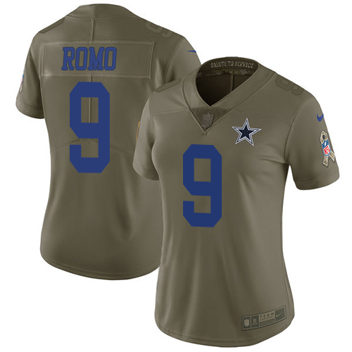 Dallas Cowboys #9 Tony Romo Olive Women's Stitched Limited 2017 Salute to Service Jersey Womens cheap jerseys for sale - CheapJerseys.Shop