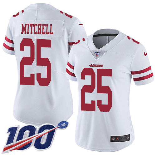 49ers #25 Elijah Mitchell White Women's Stitched 100th Season Vapor Limited Jersey cheap jerseys for sale - CheapJerseys.Shop