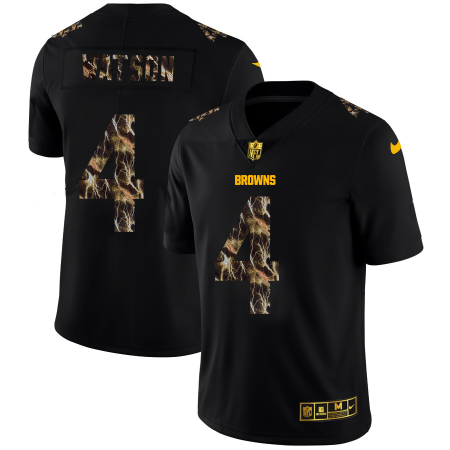 Cleveland Browns #4 Deshaun Watson Men's Black Flocked Lightning Vapor Limited Jersey cheap jerseys for sale - CheapJerseys.Shop