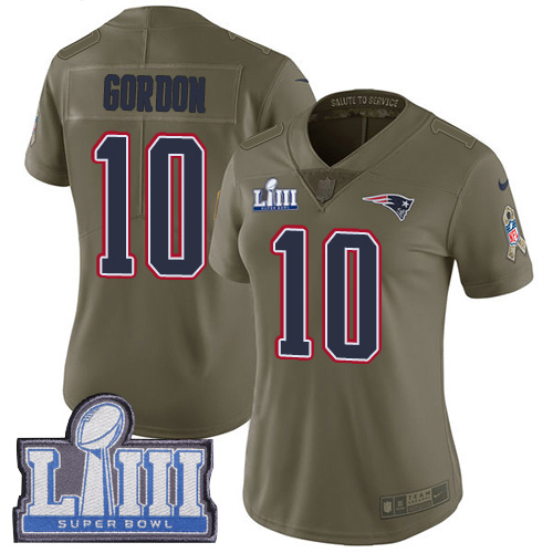 New England Patriots #10 Josh Gordon Olive Super Bowl LIII Bound Women's Stitched Limited 2017 Salute to Service Jersey Womens cheap jerseys for sale - CheapJerseys.Shop