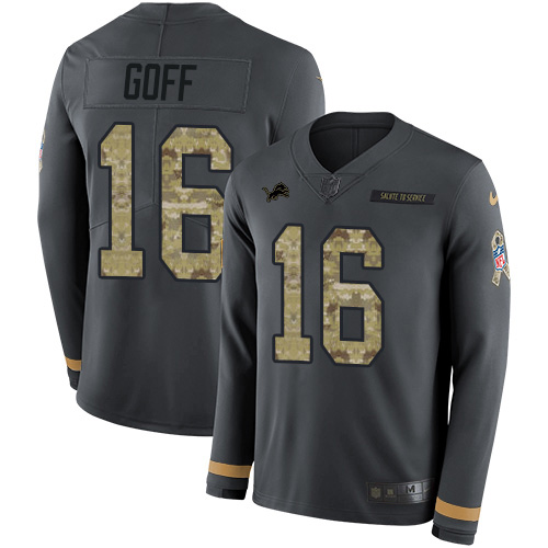 Detroit Lions #16 Jared Goff Anthracite Salute To Service Youth Stitched Limited Therma Long Sleeve Jersey cheap jerseys for sale - CheapJerseys.Shop