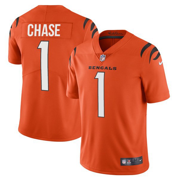 Cincinnati Bengals #1 Ja'Marr Chase Orange Men's Alternate Vapor Limited Jersey cheap jerseys for sale - CheapJerseys.Shop
