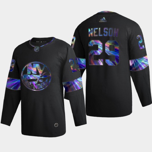 New York New York Islanders #29 Brock Nelson Men's Iridescent Holographic Collection Jersey - Black Men's cheap jerseys for sale - CheapJerseys.Shop